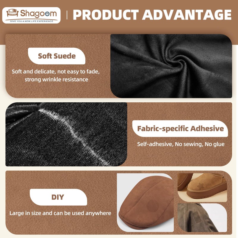 Shagoom Suede Repair Patch, Large Fabric Repair Tape, Self-Adhesive Patches for Furniture, Couch, Sofa, Car Interior, Shoes, Hand Bag, Clothing (Coffee, 3.5X79 Inch) - Image 3